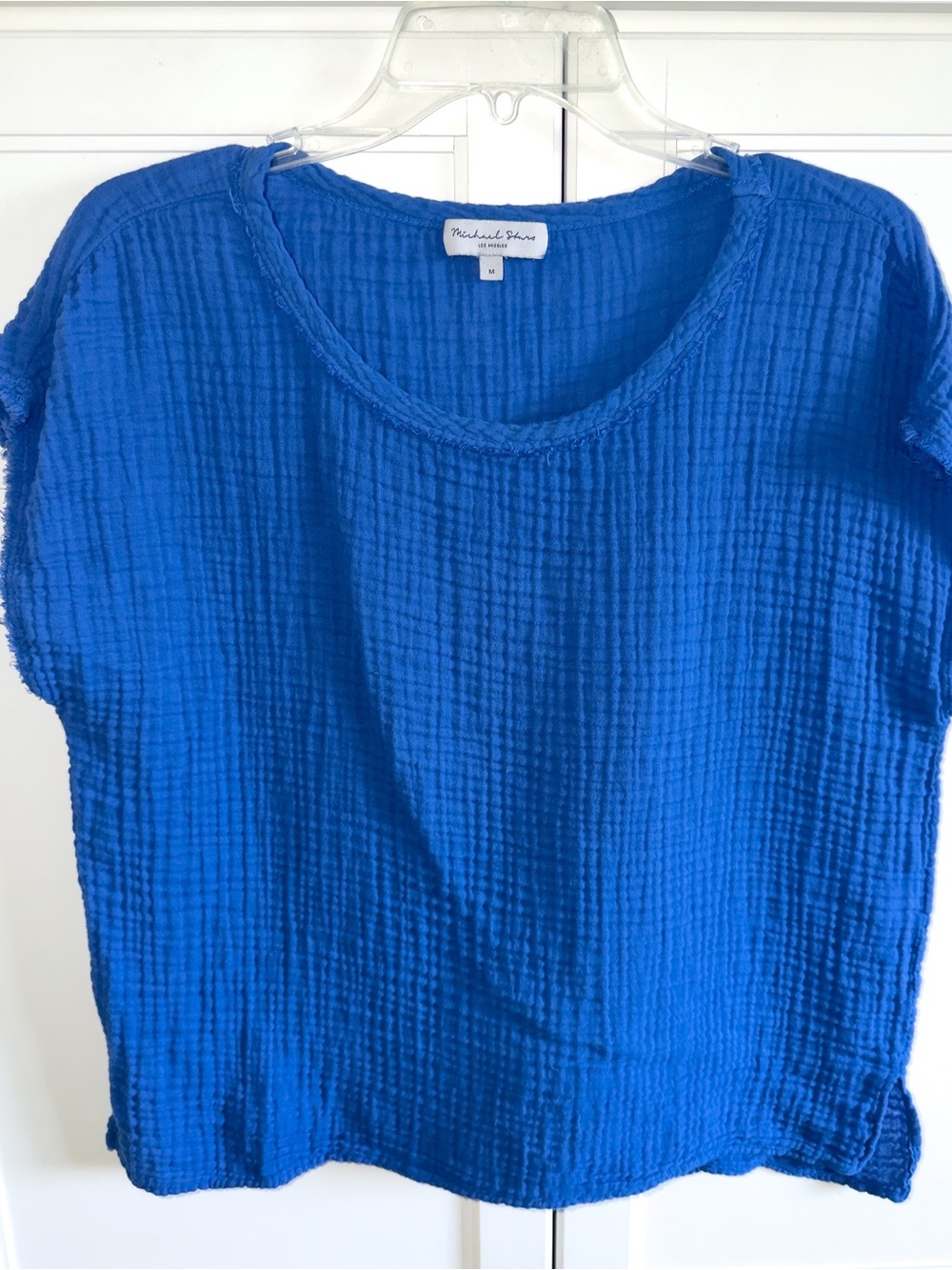 Michael Stars Amy Top Royal Blue Cotton Double Gauze Short Sleeve Top Sz Medium - Picture 2 of 9